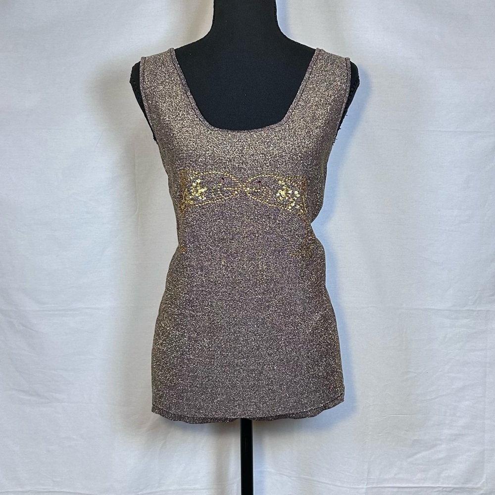 G.O.S.P.E.L. Metallic Gold Knit Tank Top Beaded Embellished Y2K Size 12